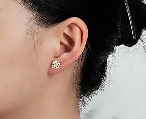 Yellow Crystal Daisy Stud Earrings in Silver