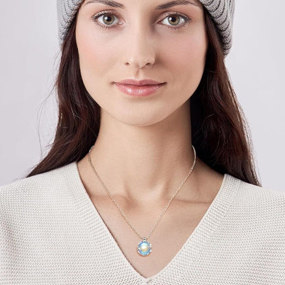 Handmade Blue Moonstone Circle Pendant Necklace - Silver