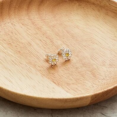 Yellow Crystal Daisy Stud Earrings in Silver