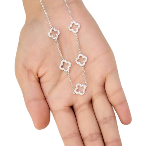 Silver Plated Multi Clover Necklace with Zircondia Crystals