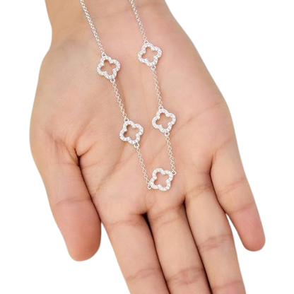Silver Plated Multi Clover Necklace with Zircondia Crystals