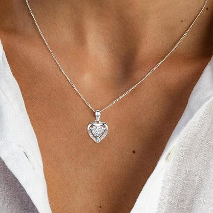 925 Sterling Silver Heart Necklace with White Crystal Cubic Zirconia