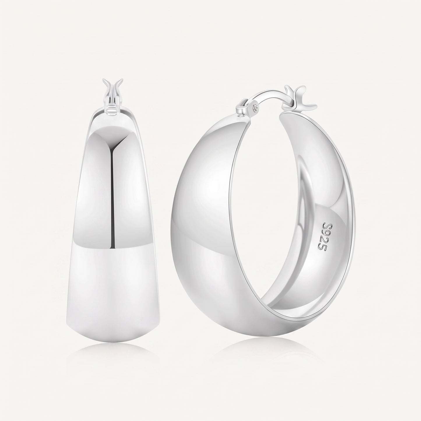 925 Sterling Silver Chunky Hoop Earrings - Silver 25mm