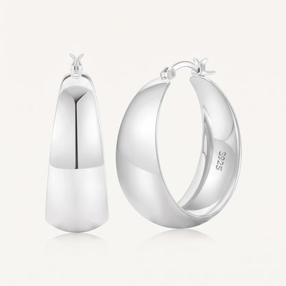 925 Sterling Silver Chunky Hoop Earrings - Silver 25mm