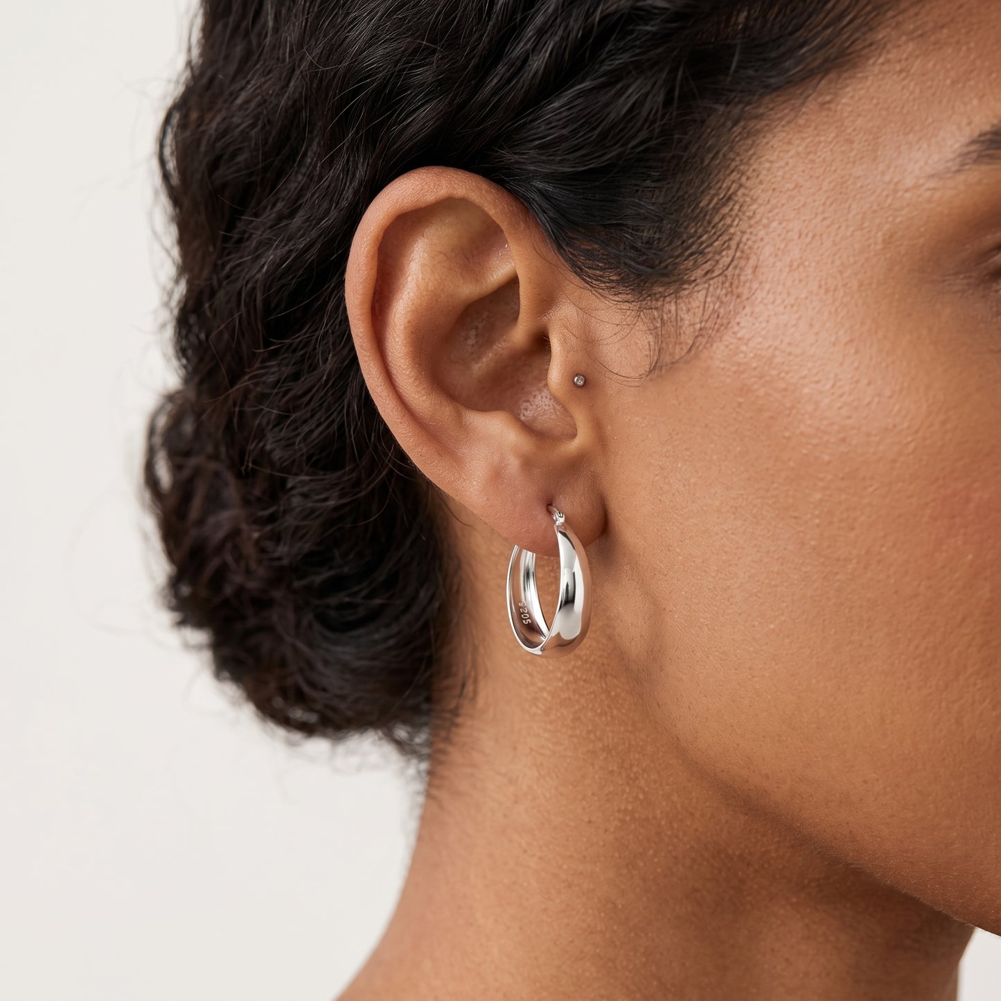 925 Sterling Silver Chunky Hoop Earrings - Silver 30mm