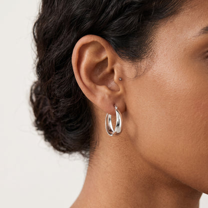 925 Sterling Silver Chunky Hoop Earrings - Silver 30mm