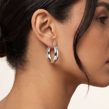 925 Sterling Silver Chunky Hoop Earrings - Silver 30mm