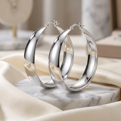 925 Sterling Silver Chunky Hoop Earrings - Silver 30mm