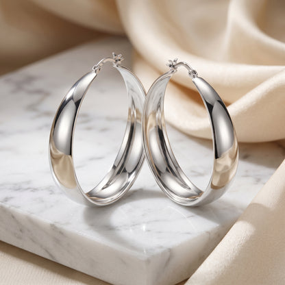 925 Sterling Silver Chunky Hoop Earrings - Silver 30mm