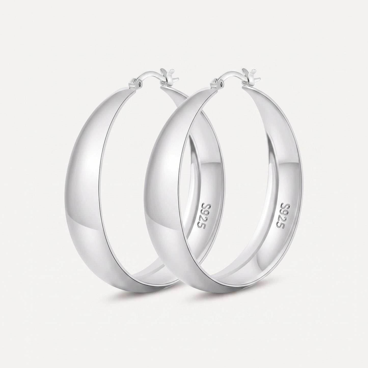 925 Sterling Silver Chunky Hoop Earrings - Silver 50mm