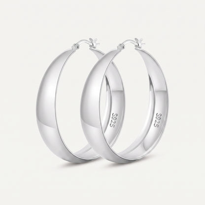 925 Sterling Silver Chunky Hoop Earrings - Silver 50mm