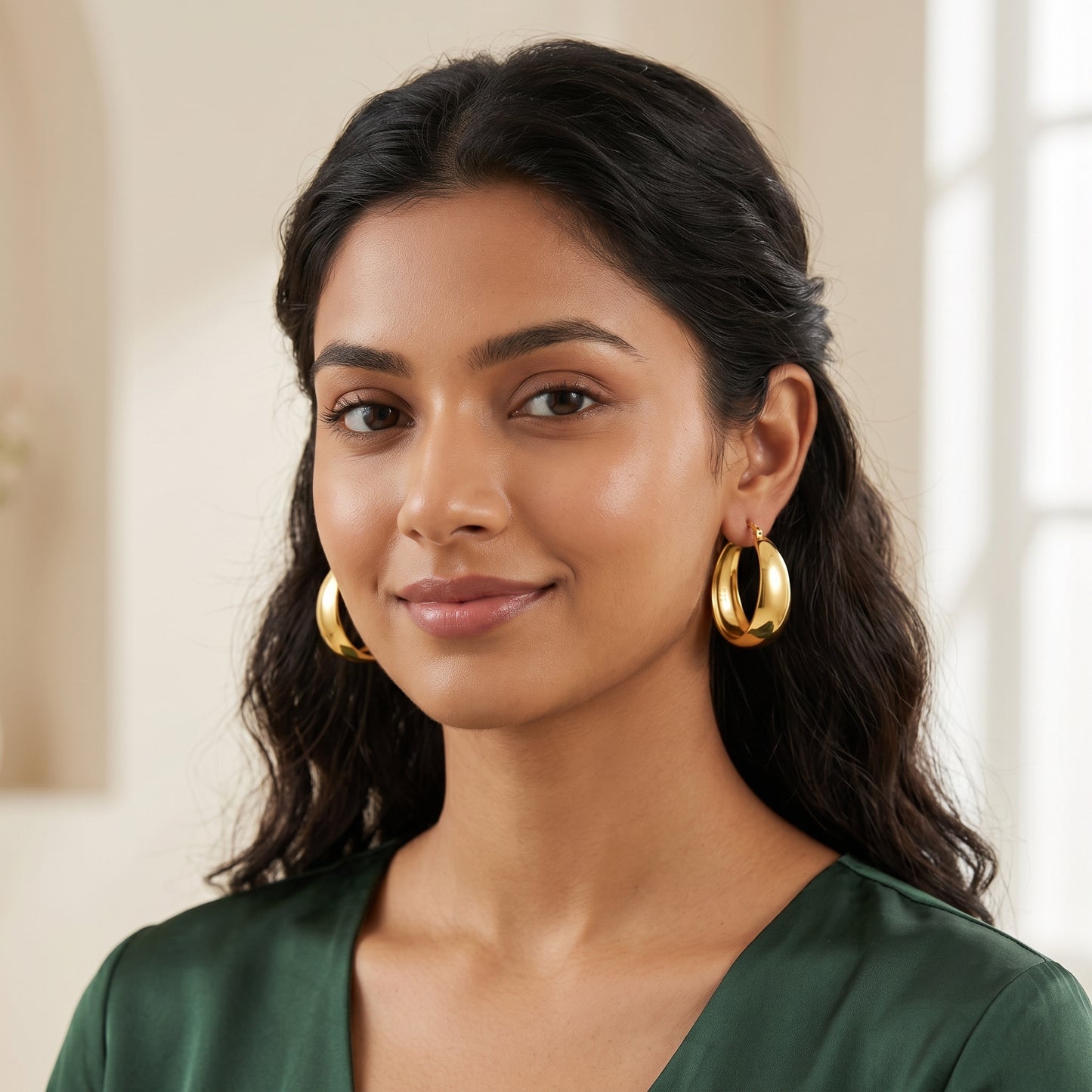 925 Sterling Silver Chunky Hoop Earrings with 14K Gold Plating - 25mm