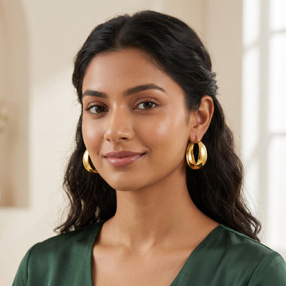 925 Sterling Silver Chunky Hoop Earrings with 14K Gold Plating - 25mm
