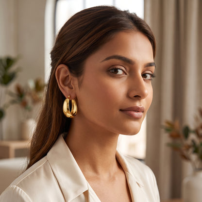 925 Sterling Silver Chunky Hoop Earrings with 14K Gold Plating - 25mm