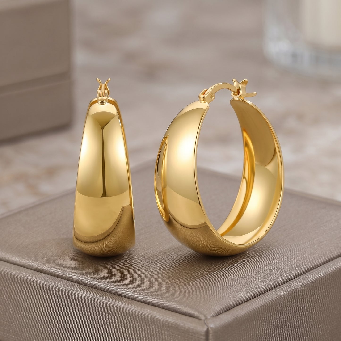 925 Sterling Silver Chunky Hoop Earrings with 14K Gold Plating - 25mm
