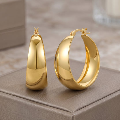 925 Sterling Silver Chunky Hoop Earrings with 14K Gold Plating - 25mm