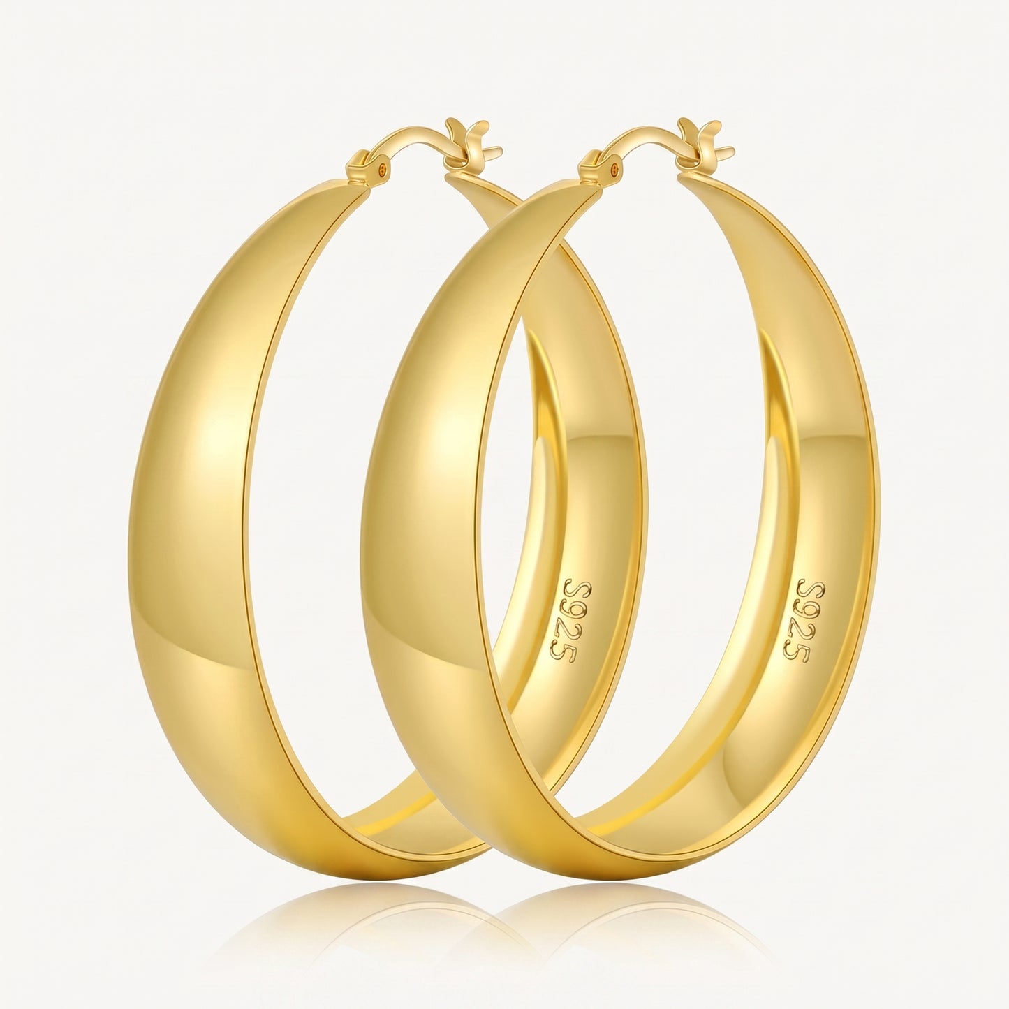 925 Sterling Silver Chunky Hoop Earrings with Gold Plating - 30mm