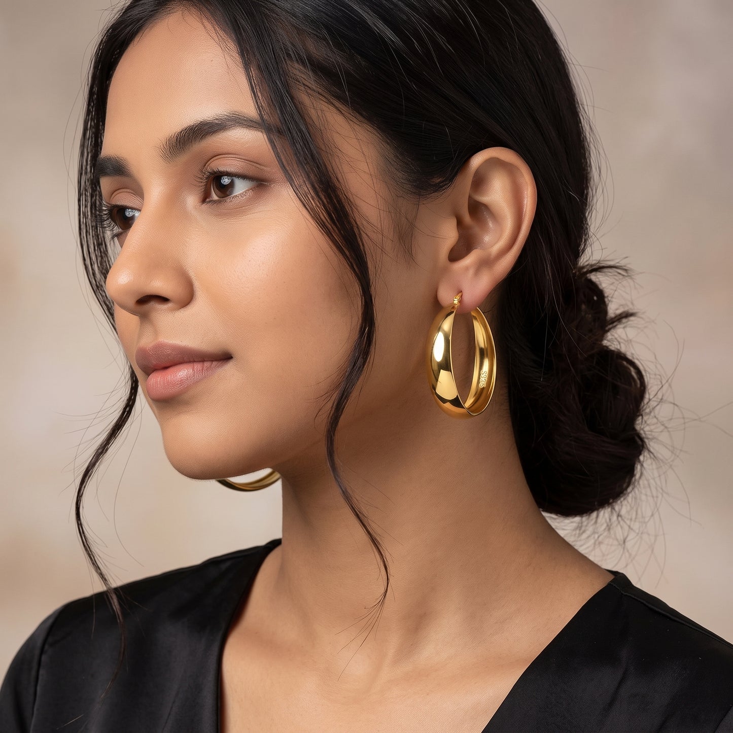 925 Sterling Silver Chunky Hoop Earrings with Gold Plating - 30mm