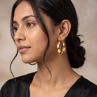 925 Sterling Silver Chunky Hoop Earrings with Gold Plating - 30mm
