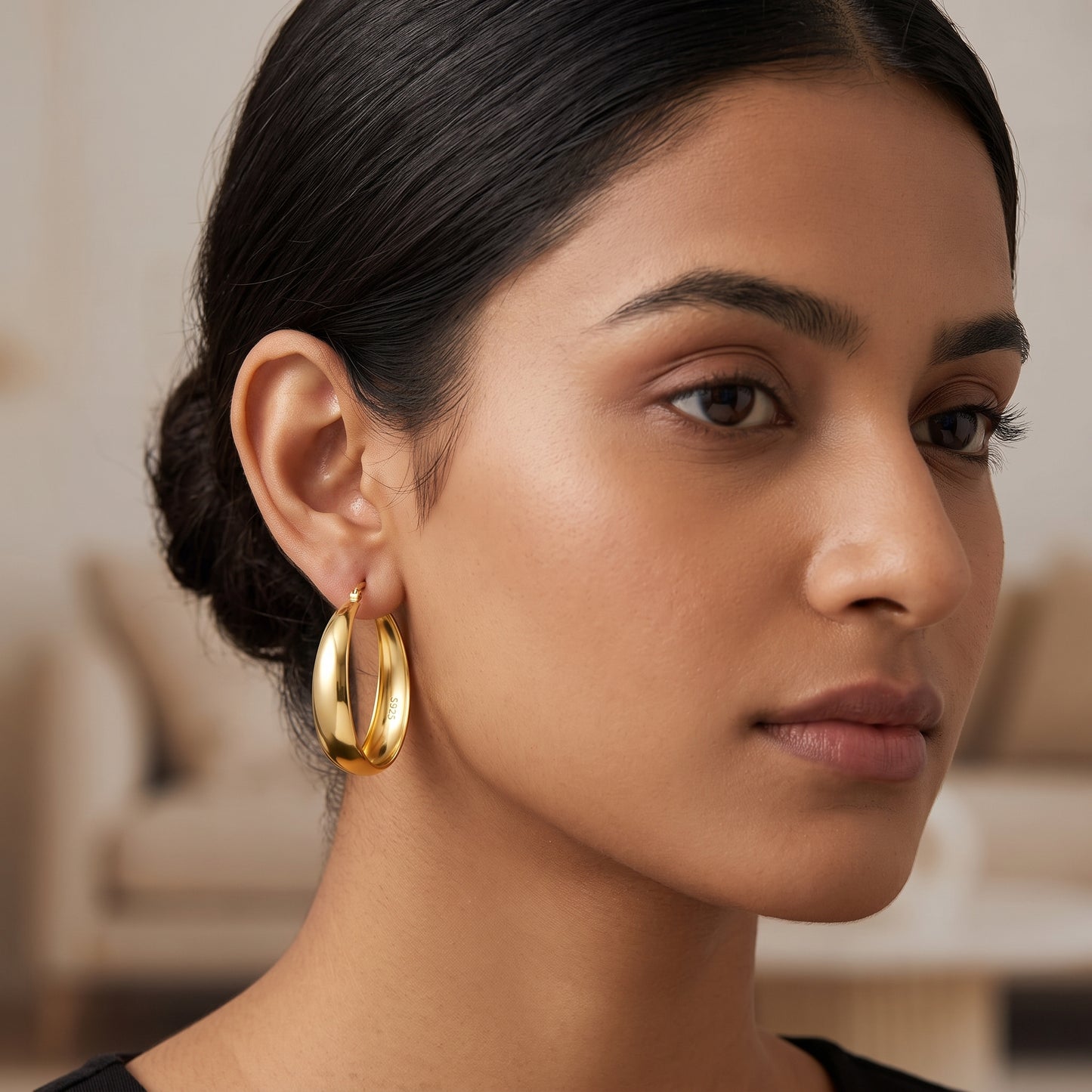 925 Sterling Silver Chunky Hoop Earrings with Gold Plating - 30mm