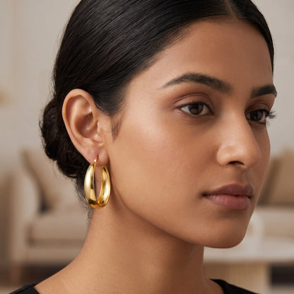 925 Sterling Silver Chunky Hoop Earrings with Gold Plating - 30mm