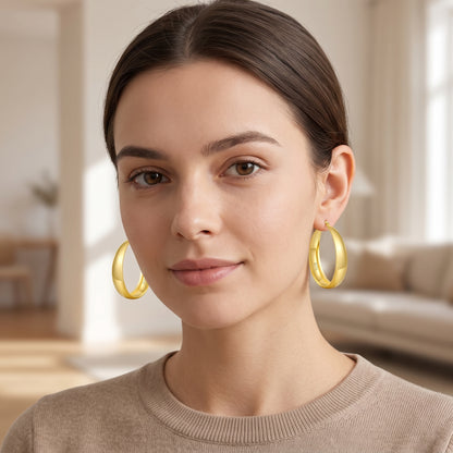 925 Sterling Silver Chunky Hoop Earrings with Gold Plating - 30mm