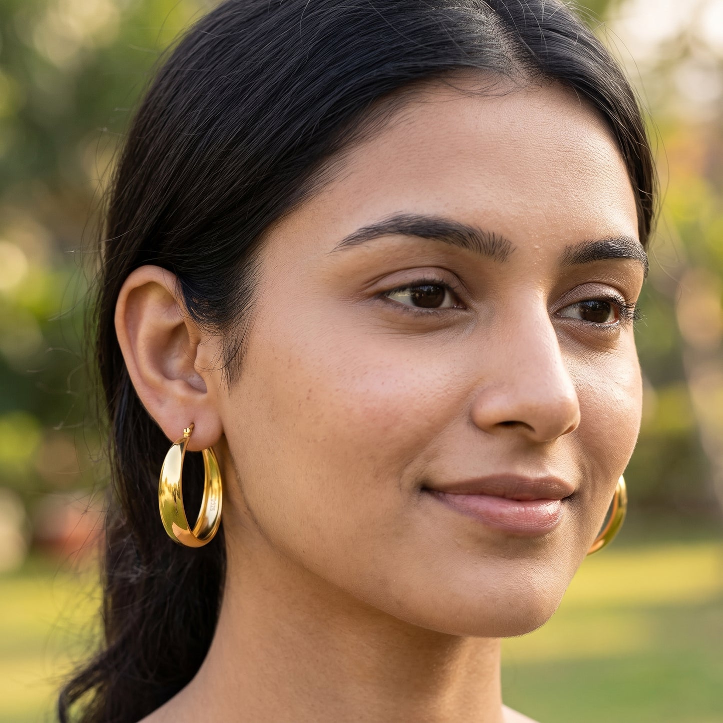 925 Sterling Silver Chunky Hoop Earrings with Gold Plating - 30mm