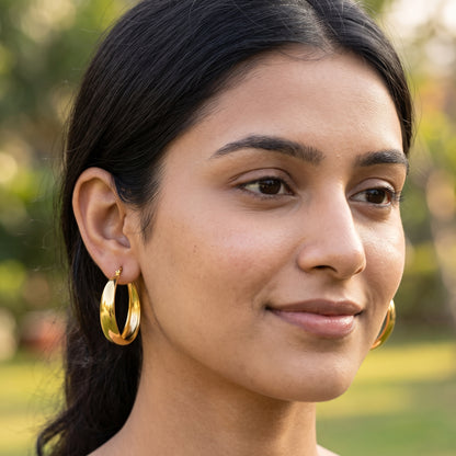 925 Sterling Silver Chunky Hoop Earrings with Gold Plating - 30mm