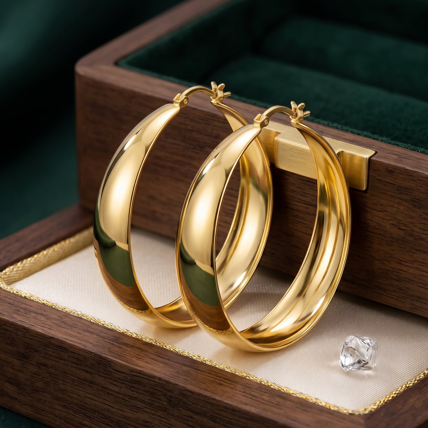 925 Sterling Silver Chunky Hoop Earrings with Gold Plating - 30mm