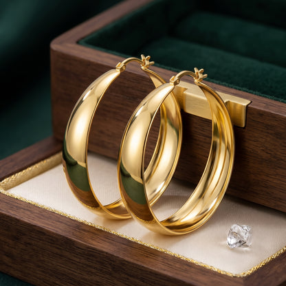 925 Sterling Silver Chunky Hoop Earrings with Gold Plating - 30mm