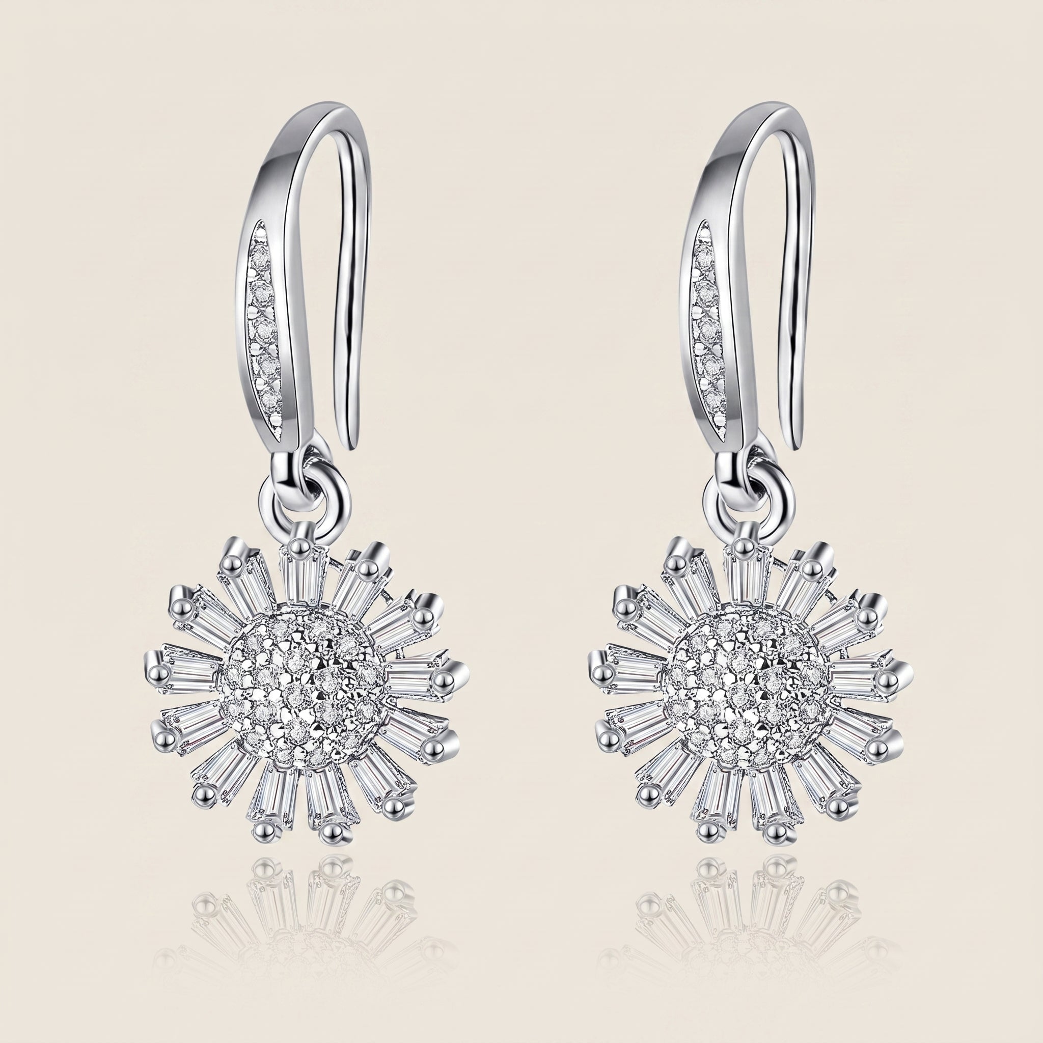 925 Sterling Silver Daisy Drop Earrings with Cubic Zirconia