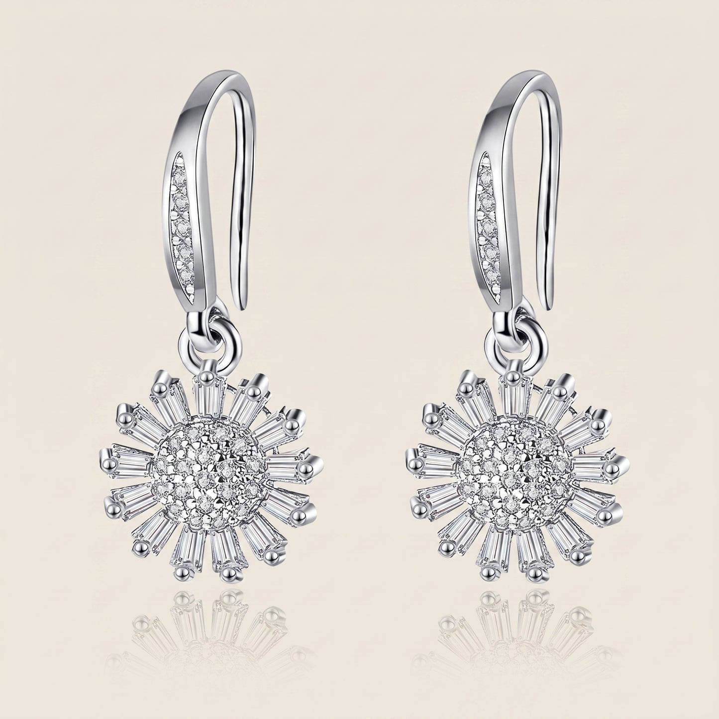 925 Sterling Silver Daisy Drop Earrings with Cubic Zirconia