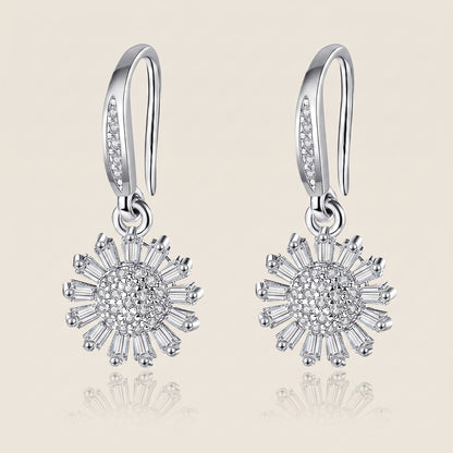 925 Sterling Silver Daisy Drop Earrings with Cubic Zirconia