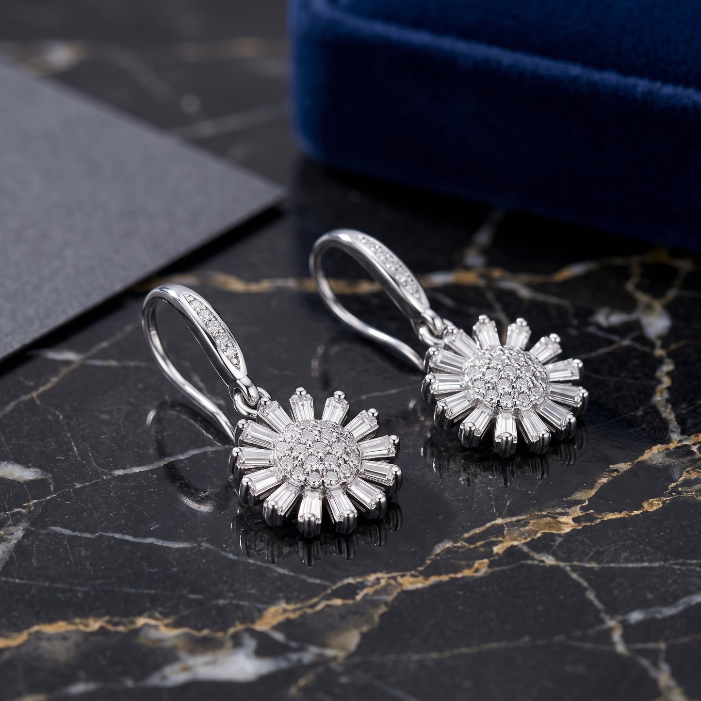 925 Sterling Silver Daisy Drop Earrings with Cubic Zirconia