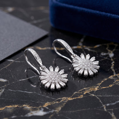 925 Sterling Silver Daisy Drop Earrings with Cubic Zirconia