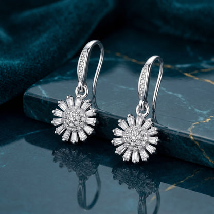 925 Sterling Silver Daisy Drop Earrings with Cubic Zirconia