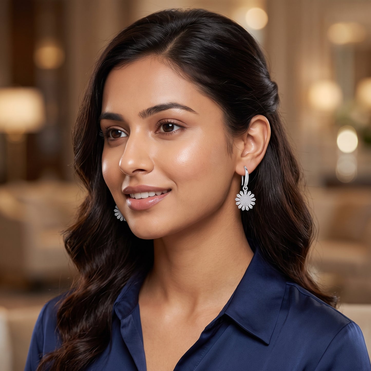 925 Sterling Silver Daisy Drop Earrings with Cubic Zirconia