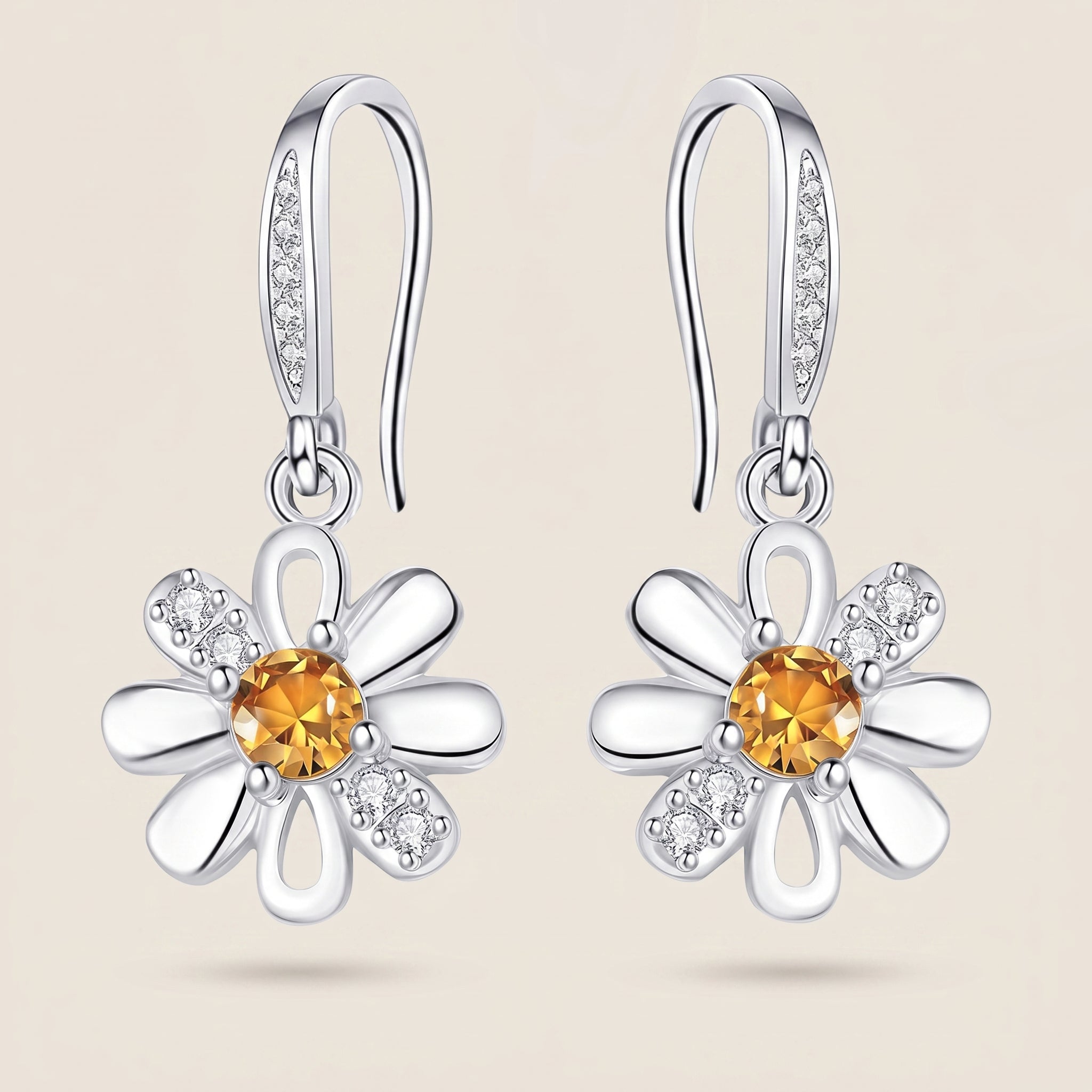 925 Sterling Silver Daisy Drop Earrings with Cubic Zirconia - Silver