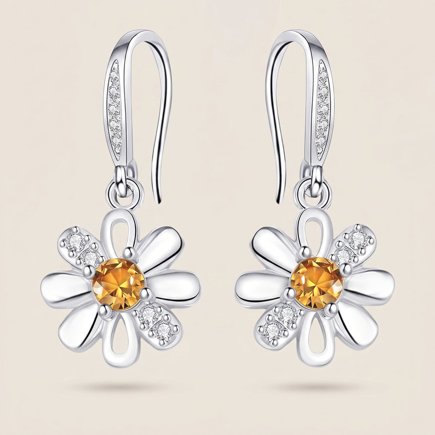 925 Sterling Silver Daisy Drop Earrings with Cubic Zirconia - Silver