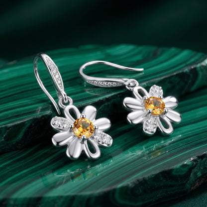 925 Sterling Silver Daisy Drop Earrings with Cubic Zirconia - Silver