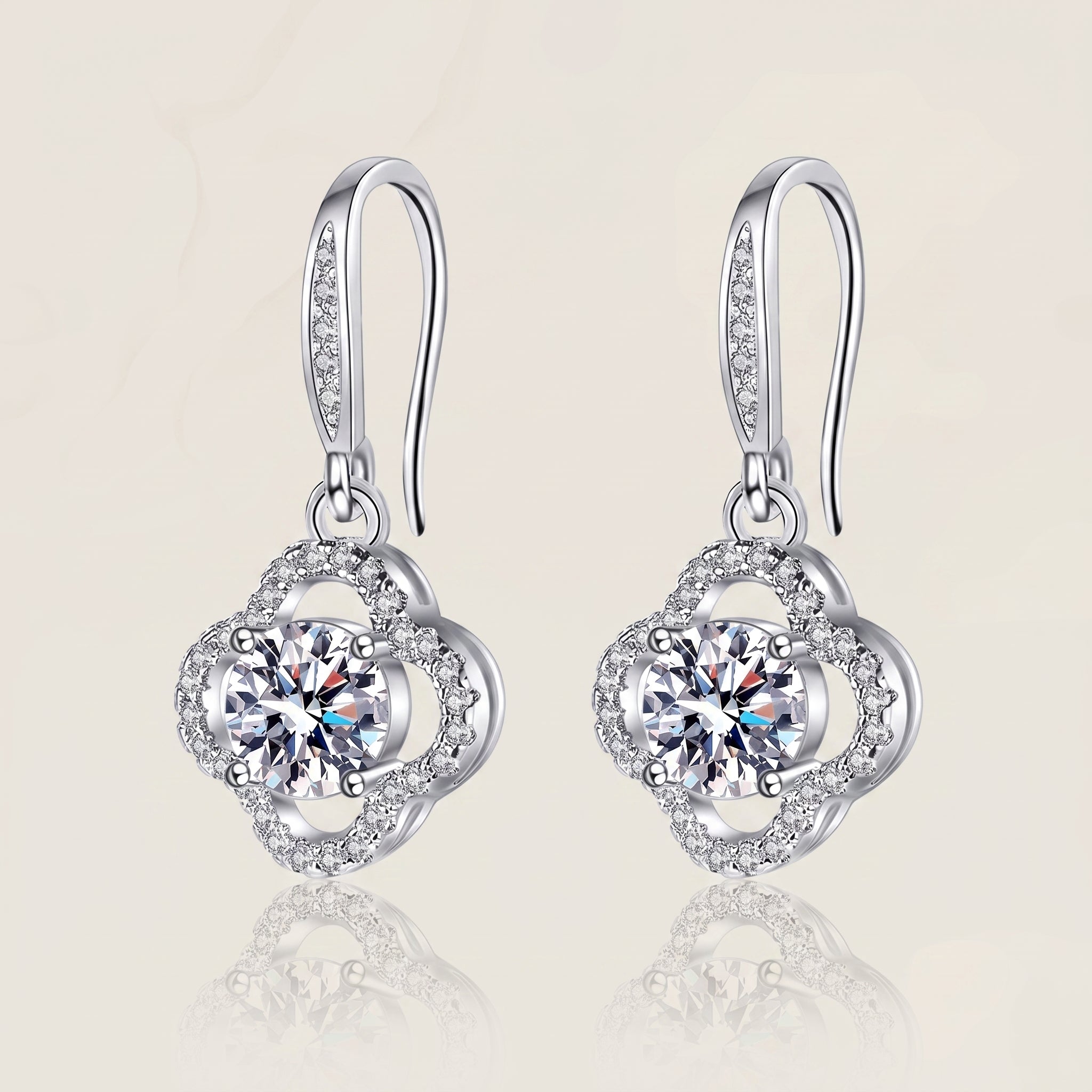 925 Sterling Silver Leaf Drop Earrings with Cubic Zirconia - Silver