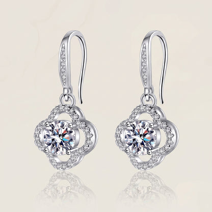 925 Sterling Silver Leaf Drop Earrings with Cubic Zirconia - Silver