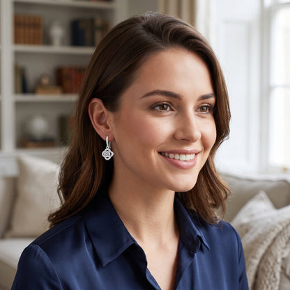 925 Sterling Silver Leaf Drop Earrings with Cubic Zirconia - Silver