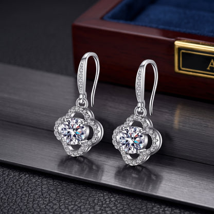 925 Sterling Silver Leaf Drop Earrings with Cubic Zirconia - Silver