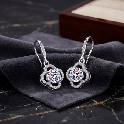925 Sterling Silver Leaf Drop Earrings with Cubic Zirconia - Silver