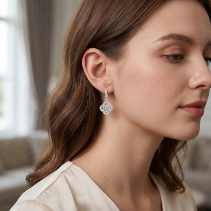 925 Sterling Silver Leaf Drop Earrings with Cubic Zirconia - Silver