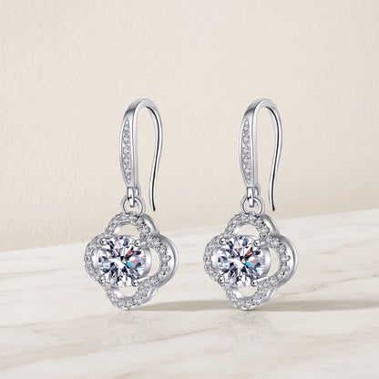 925 Sterling Silver Leaf Drop Earrings with Cubic Zirconia - Silver