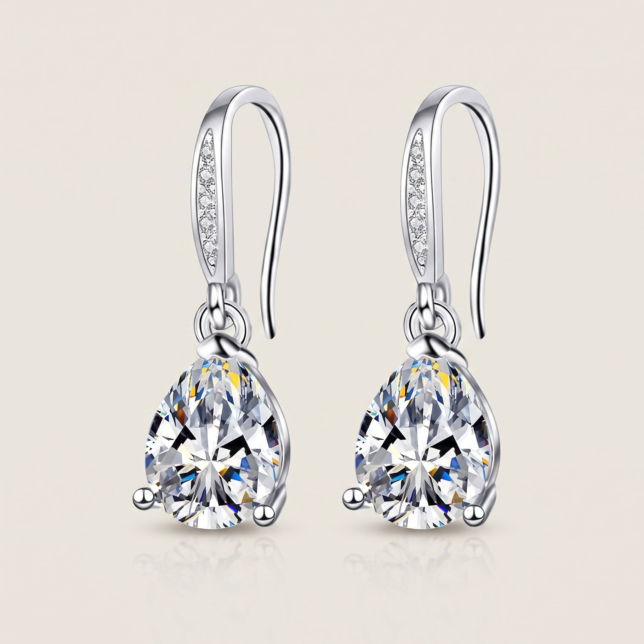 925 Sterling Silver Oval Drop Earrings with AAAAA Cubic Zirconia - Silver