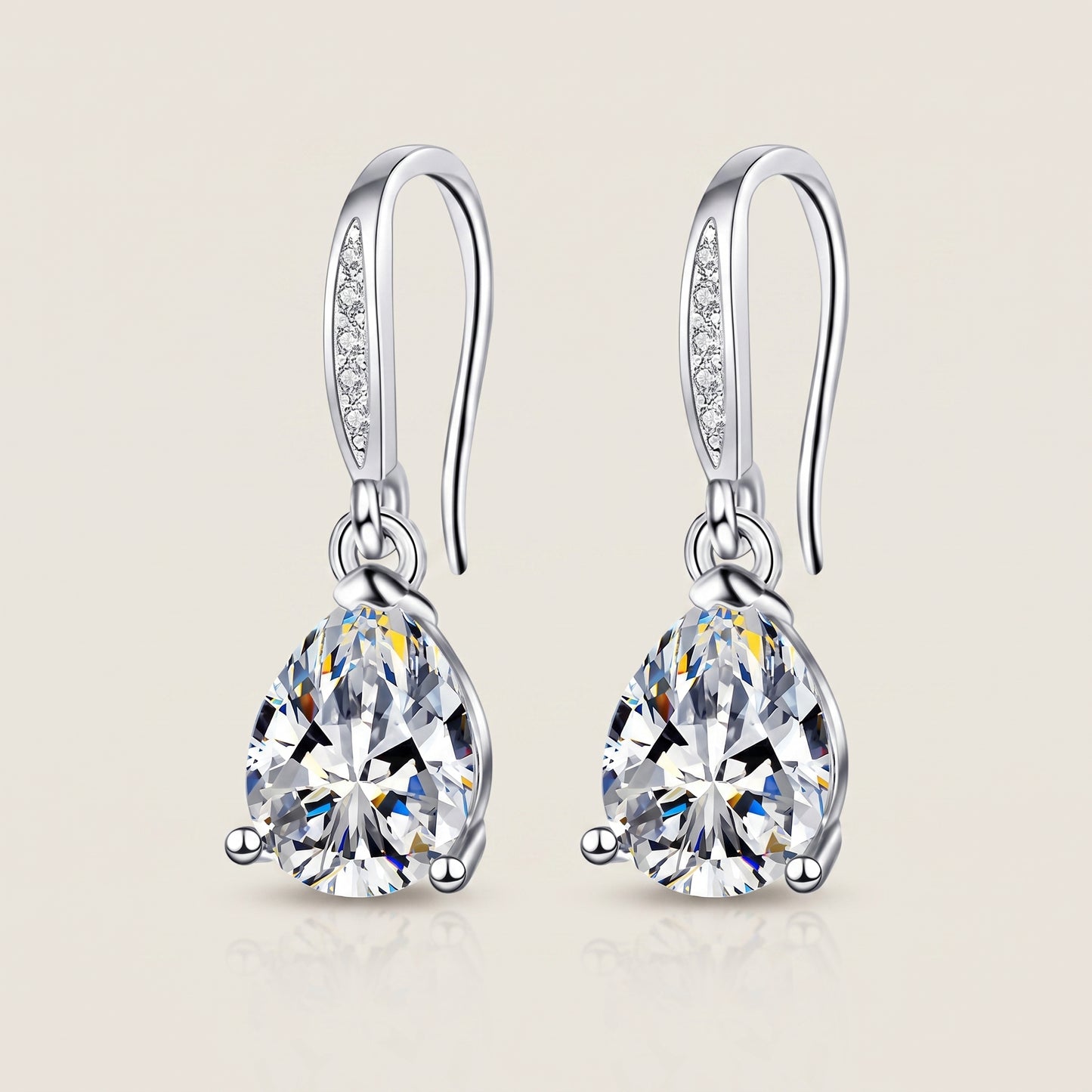 925 Sterling Silver Oval Drop Earrings with AAAAA Cubic Zirconia - Silver