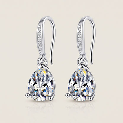 925 Sterling Silver Oval Drop Earrings with AAAAA Cubic Zirconia - Silver